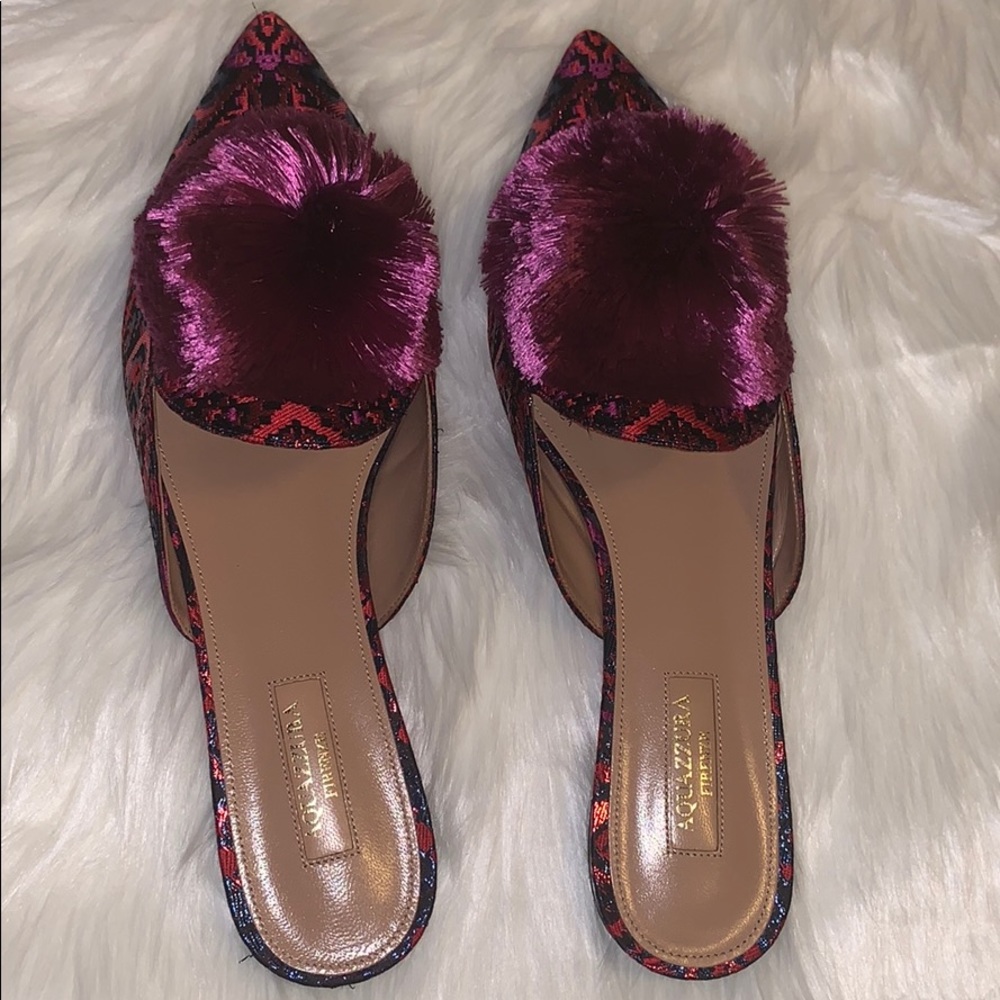 Aquazzura Jacquard Powderpuff Mules